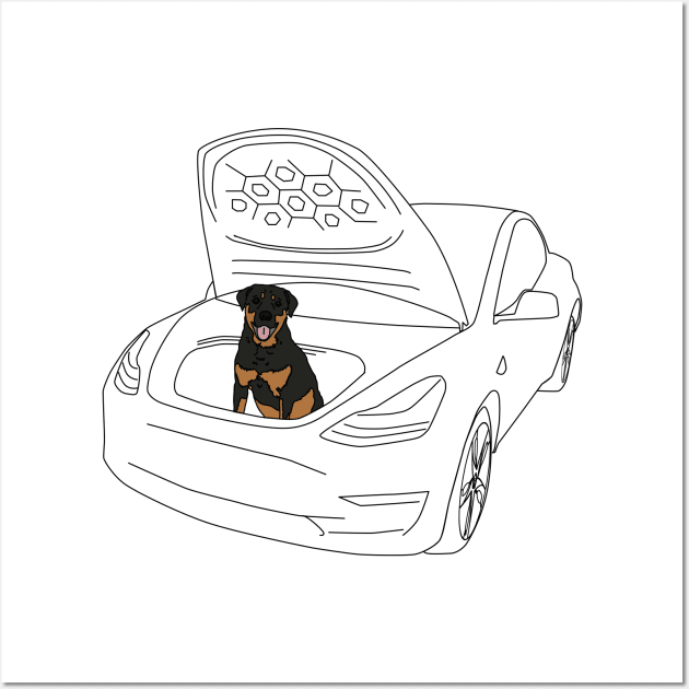 Rottie in a Tesla Model 3 Frunk Wall Art by Shannon Marie